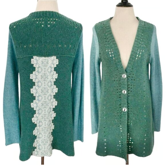 FREE PEOPLE Sweaters - FREE PEOPLE WOOL BLEND LACE TRIM CARDIGAN